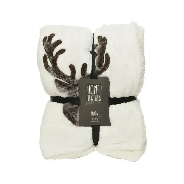 Plaid de Noël blanc à motif "tête de cerf"