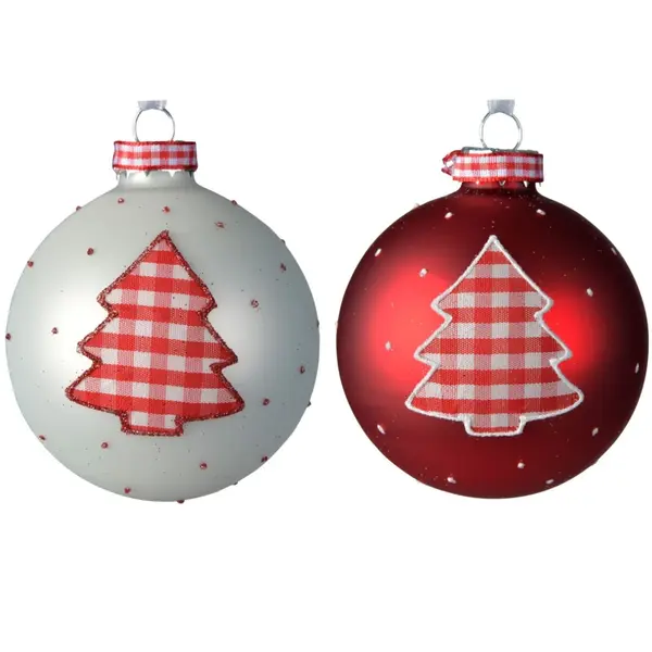 2 Boules verre motif sapin à carreaux