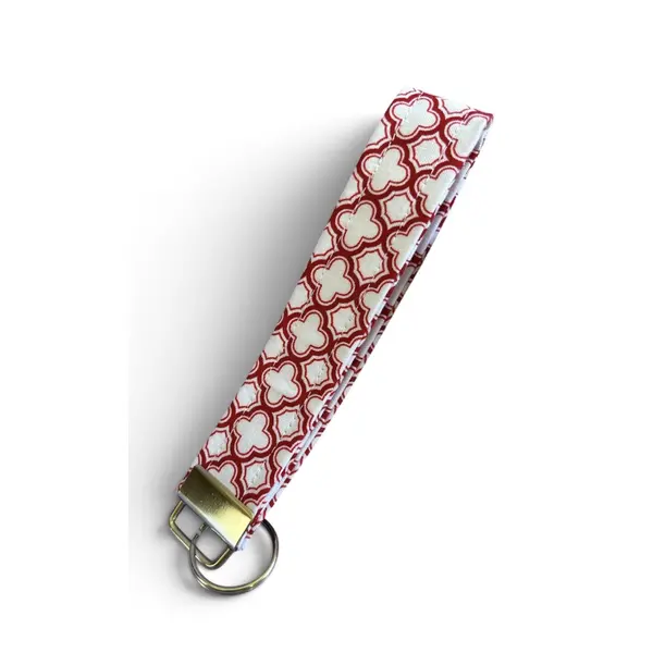 Porte-clé dragonne cousu main - rouge, rose et blanc