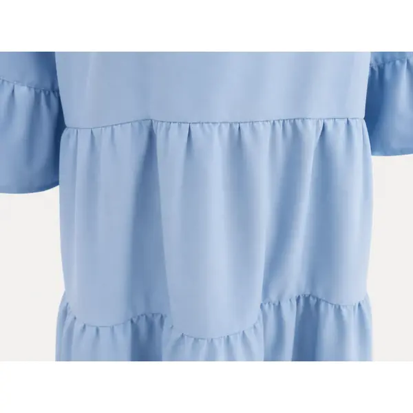 Robe ample bleue à volants – taille 40/42 – fleur brodée – pièce unique