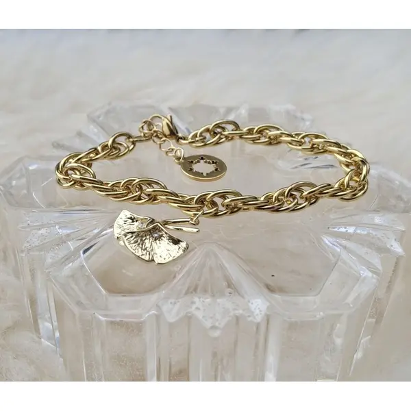 Bracelet chaîne ginkgo doré