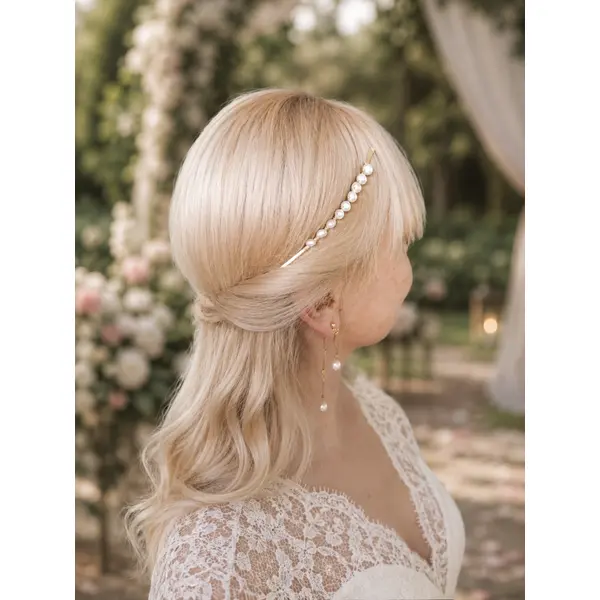 Outil de coiffure en laiton et perles naturelles – serre-tête inversé – bijou cheveux mariage