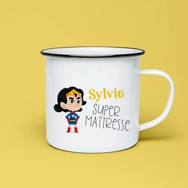 Tasse émaillée personnalisable Super maîtresse