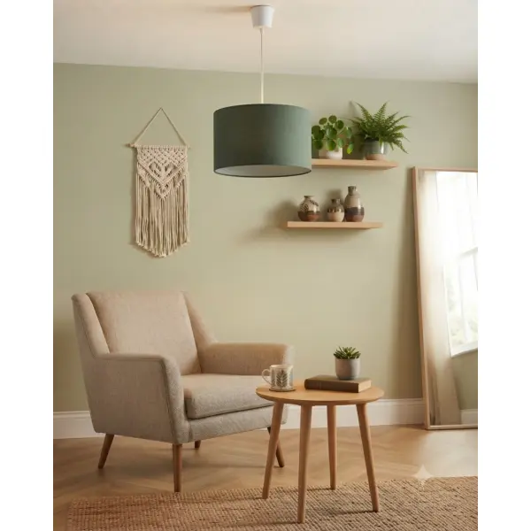 Abat-jour vert kaki effet textile – luminaire décoration intérieure naturel, bohème, scandinave et contemporain – lampe de chevet