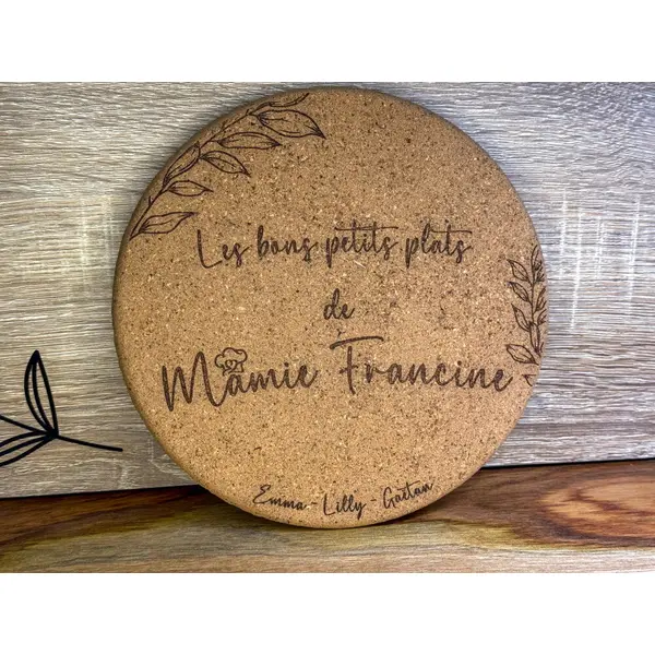 Dessous de plat en liège personnalisé - cadeau fête des grands-mères - cadeau personnalisé grands-parents - décoration de table