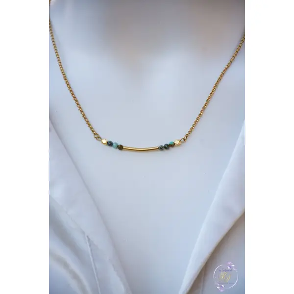 Collier "alexiana" code : destock50 acier inox et turquoise 45 cm bijoux femme assembler mains (a590)