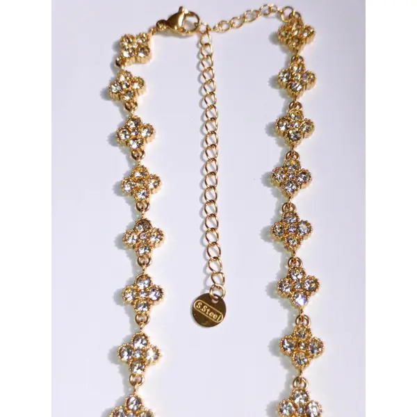 Collier princesse trèfles doré scintillant . tour de cou doré acier inoxydable | bijou femme - idée cadeau