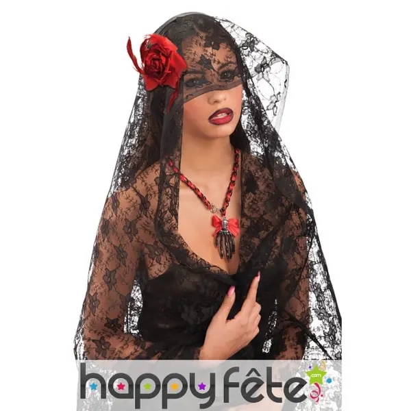 Voile noir de veuve en dentelle pour adulte