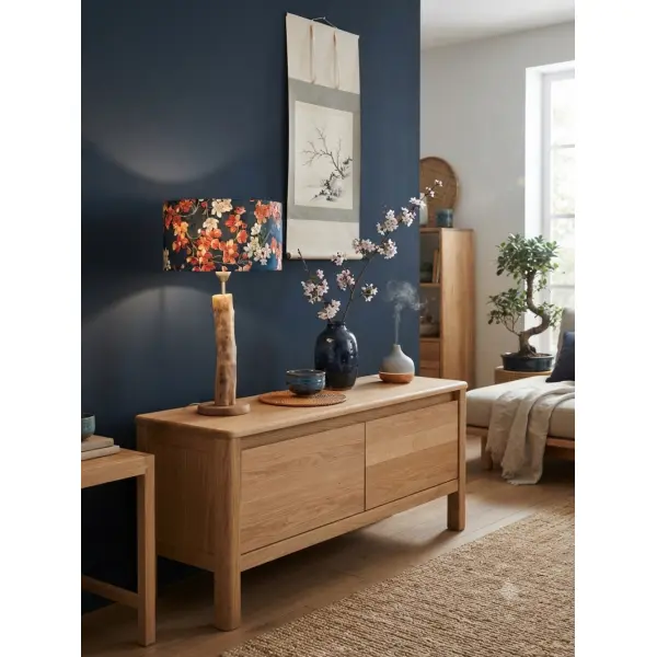 Abat-jour floral bleu marine fleurs blanches terracotta – suspension chic, déco romantique, bohème & élégante
