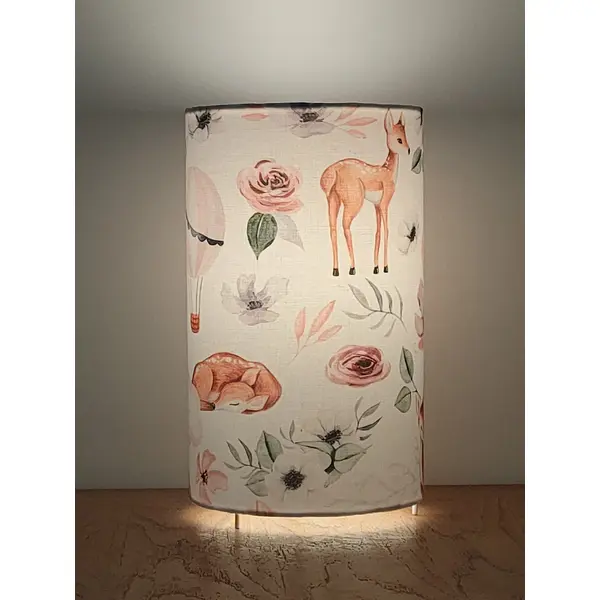 Lampe enfant biche et faon – luminaire déco chambre bébé, lampe de chevet forêt avec montgolfières, décoration poétique