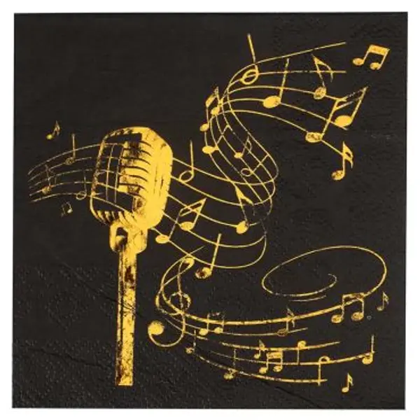 20 Serviettes en papier - Musique Or & Noir