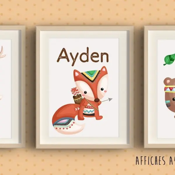 Trio d'affiches Wild personnalisées pour chambre d'enfant avec prénom