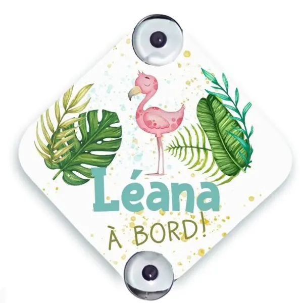 Plaque voiture personnalisée Bébé à bord - Flamant rose