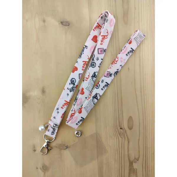 Dragonne téléphone en tissu rose motif paris - tour de cou, cordon, lien, porte clés badge, idée cadeau