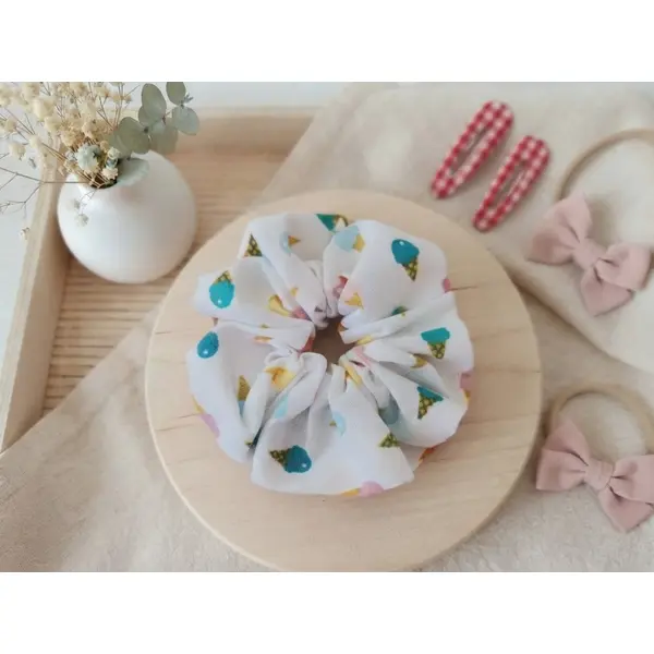 Chouchou fille coton blanc motifs glaces