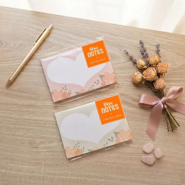 Lot de 2 bloc-notes forme cœur - cadeau petite attention - -motif liberty- papeterie mignonne- carnet notes floral -pour elle
