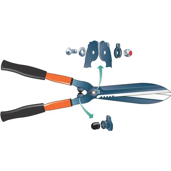 Cisaille à haie lame crantée et manche court en acier trempé - L57 cm