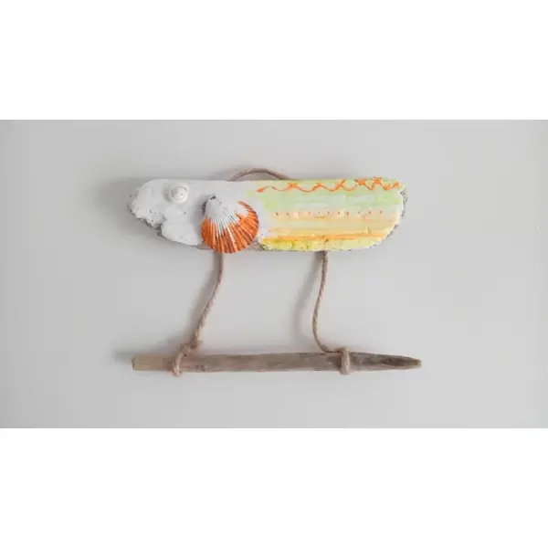 Porte papier toilette marin en forme de poisson en bois flotté coloré