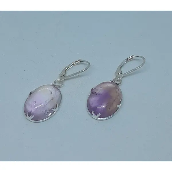 Boucles d'oreille dormeuses argent 925 et amétrine rare création unique