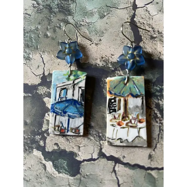 Les parasols, boucles d’oreilles mini tableaux, création artisanale unique