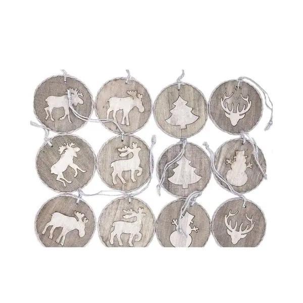 6 Suspensions disque en bois avec motifs