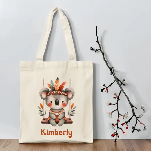 Tote bag enfant personnalisé – animaux indiens – sac maternelle avec prénom