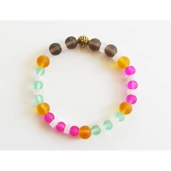 Bracelet boho chic perles verre givré dépoli couleurs pastel