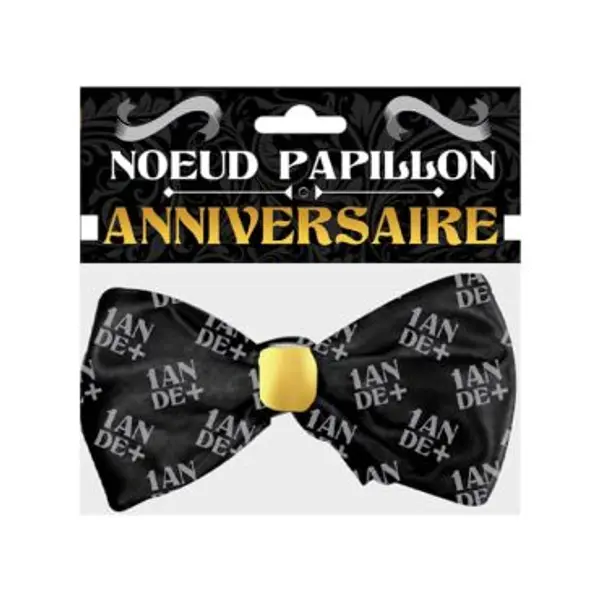 Nœud Papillon Anniversaire - Noir et Doré - 1 an de plus