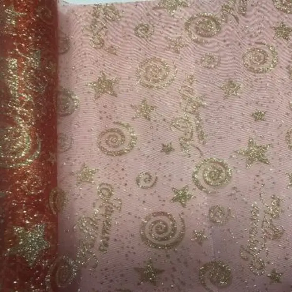 Tissu de décoration Pailleté - Noël - Joyeuses Fêtes - Rouge & Or