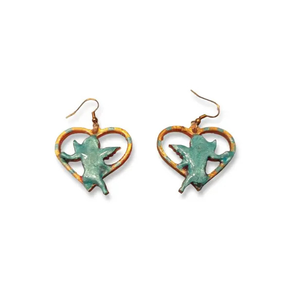 Boucles d'oreilles coeur ange cupidon - turquoise & rose pailleté - fait main - amour bohème