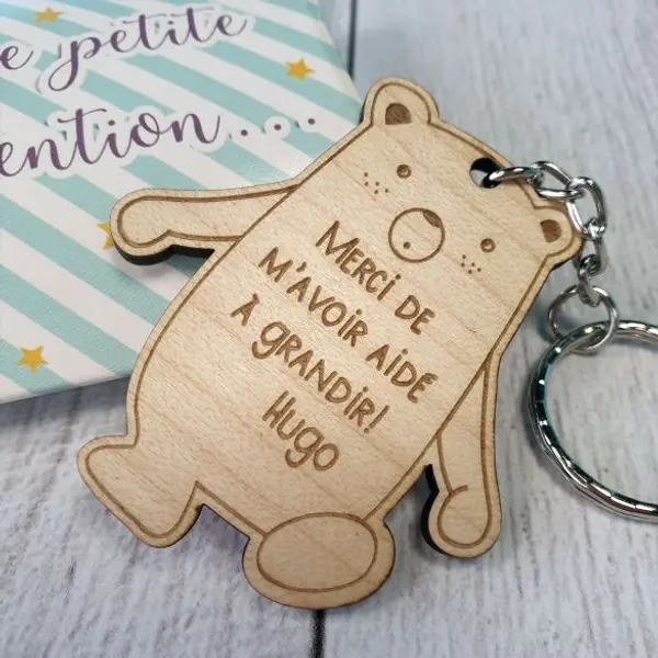Porte clé personnalisable Ours en bois