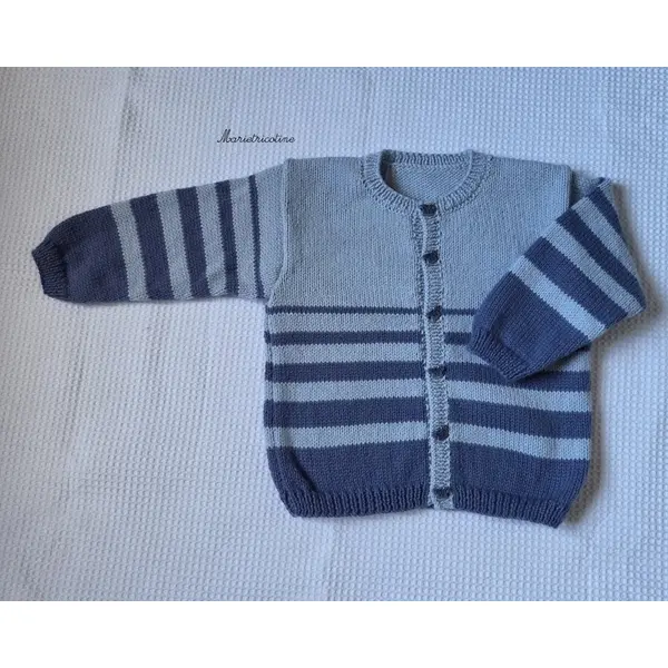 Gilet bébé 18 mois tricoté main en laine phildar caresse