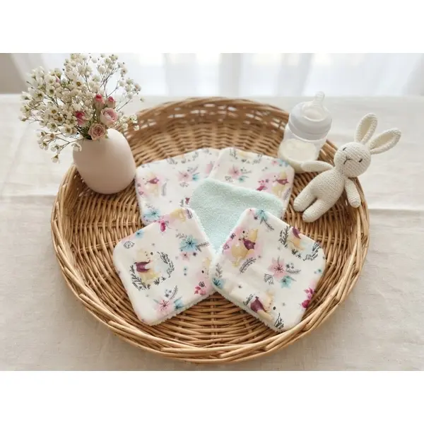 Lot de 8 lingettes bébé coton winnie l'ourson et éponge bambou