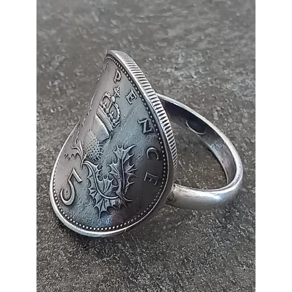 Bague pièce de monnaie 5 pence angleterre