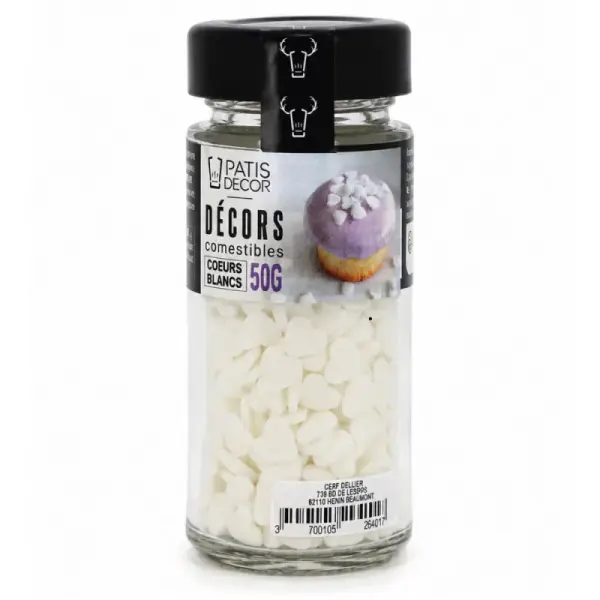 Décors comestibles cœurs blancs 50 g