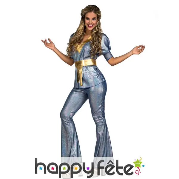 Tenue disco brillante argentée pour femme