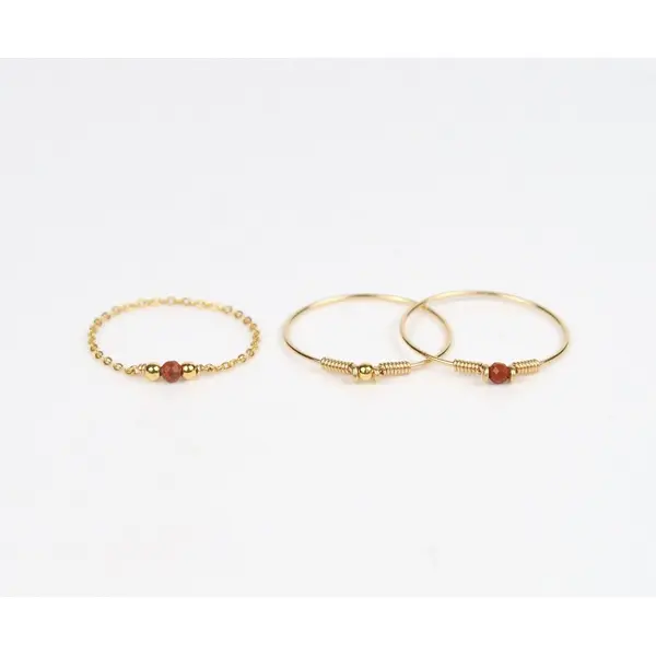 Trio de bagues fines empilables en argent 925 et jaspe rouge - lot de bagues minimalistes en argent 925 ou en or