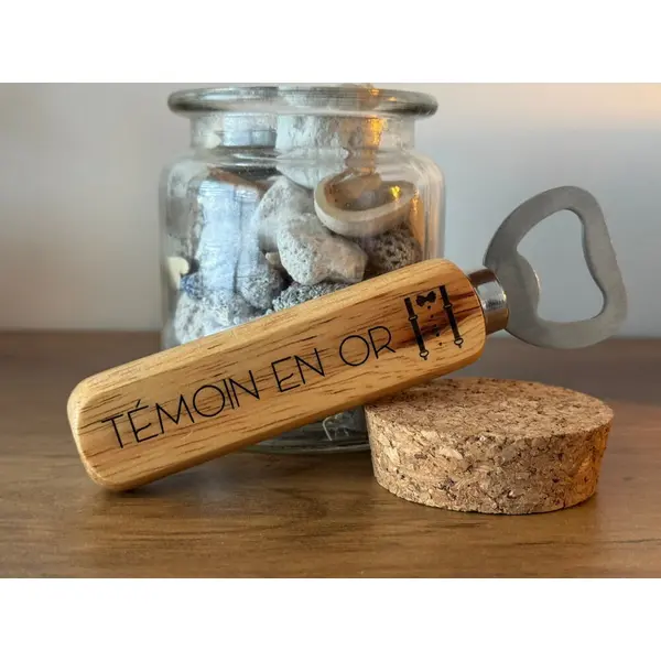 Décapsuleur en bois à personnaliser - cadeau fête des pères, fête des mères, mariage, baptême, evg, evjv, témoin, annonce grossesse