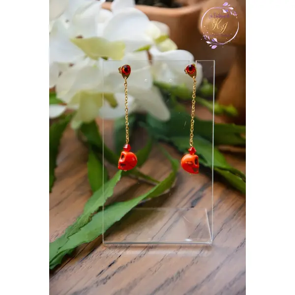 Boucles d'oreilles "bellatrix" code : destock50 acier inox et howlite synthétique 58 mm bijoux femme assembler mains (a865)
