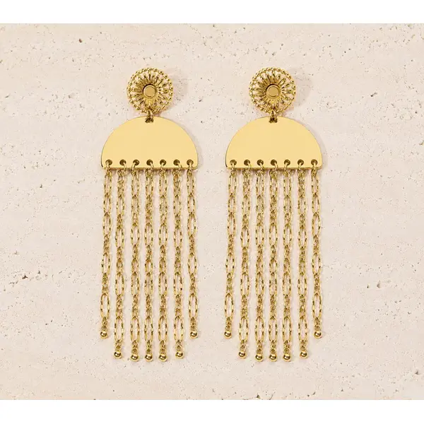 Boucles d'oreilles dorées à chaînes pendantes - boucles d'oreilles pendantes été - bijou tendance femme -