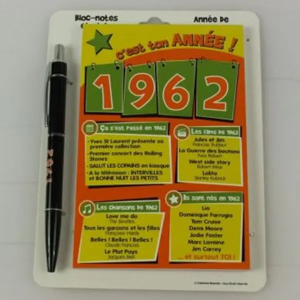 Bloc-notes et Stylo Année de naissance 1984