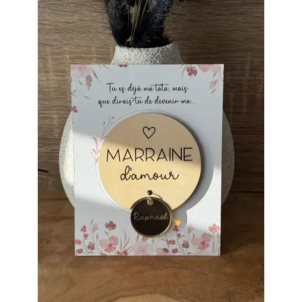 Magnet en bois avec pendentif personnalisé - demande surprise parrain marraine - annonce grossesse - cadeau baptême communion