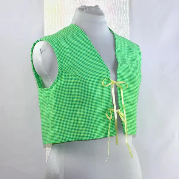 Gilet cropped sans manches "vichy vert & nœuds jaunes"