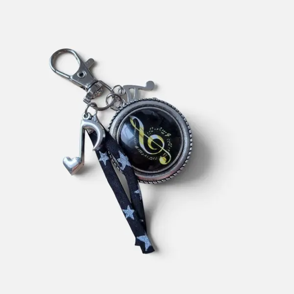 Porte clés musique liberty étoile notes noir blanc gris idée cadeau musicienne professeur de musique noël anniversaire