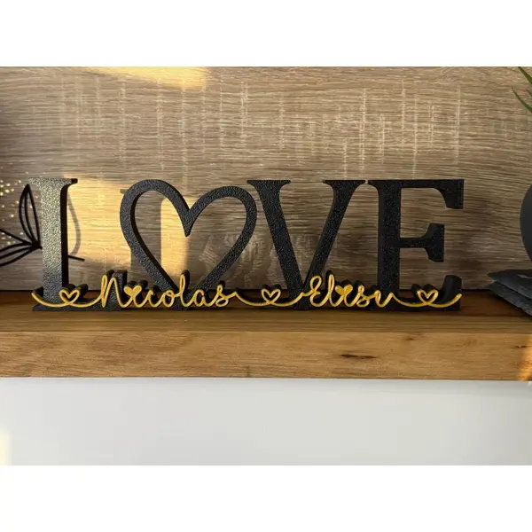 Mot à personnaliser love + prénoms - couleurs au choix - cadeau noël couple, saint-valentin, anniversaire