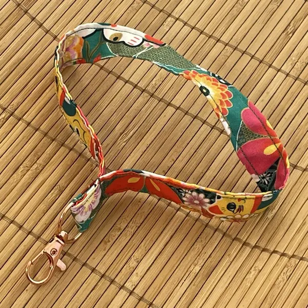 Porte-clés lanière en tissu chat