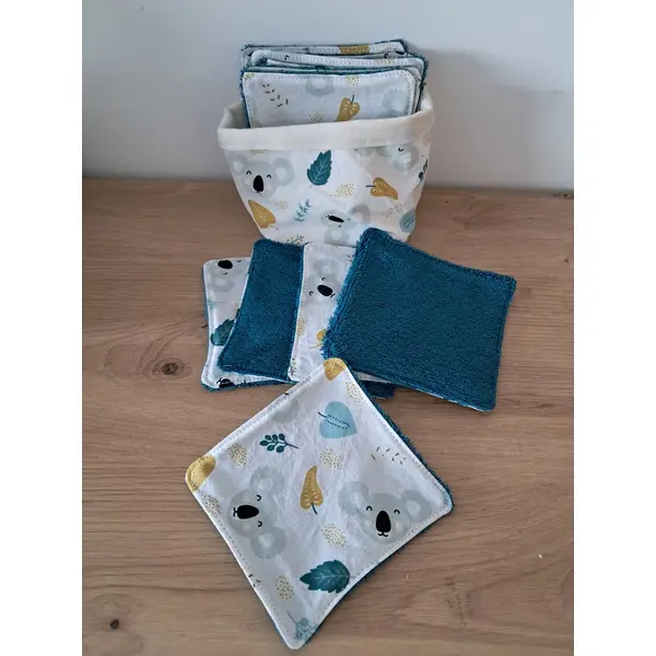 Lot 12 lingettes lavables zero dechet en eponge bambou et panier assortie