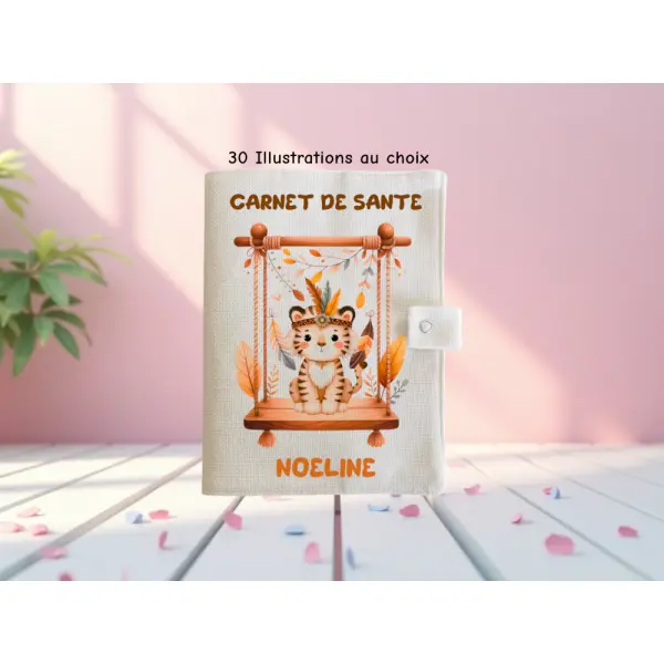 Protège carnet de santé personnalisé bébé jungle indien – protège carnet animaux – cadeau naissance