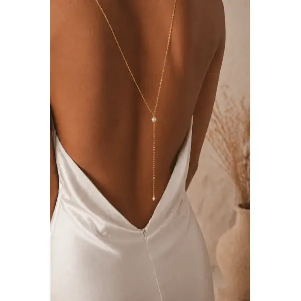 Collier de dos mariée double y doré avec perle – bijou mariage élégant – élysianne robe dos nu-acier inoxydable