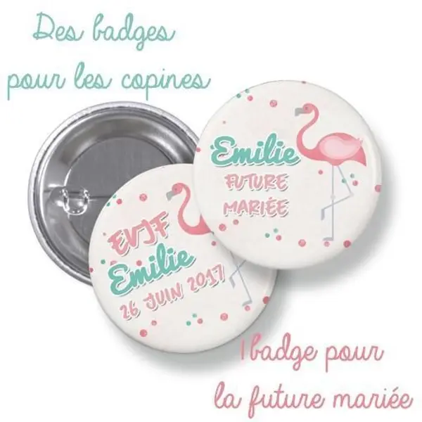 Badges EVJF rond grand format en métal - modèle flamand rose